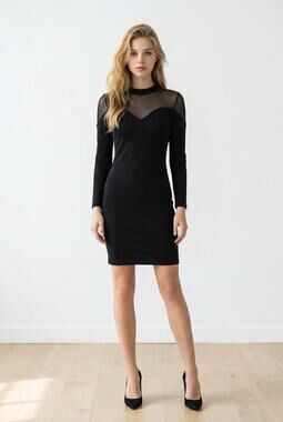 NWT BEBE Black Long Sleeve Mesh Cocktail Dress Women Medium FS Benefits Charity